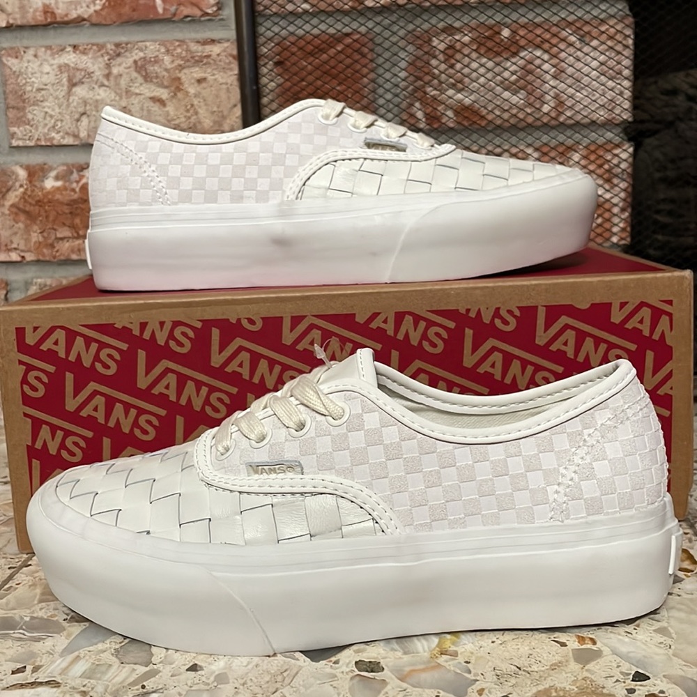 Vans White Woven Checkerboard Platform Low-Top Sneakers